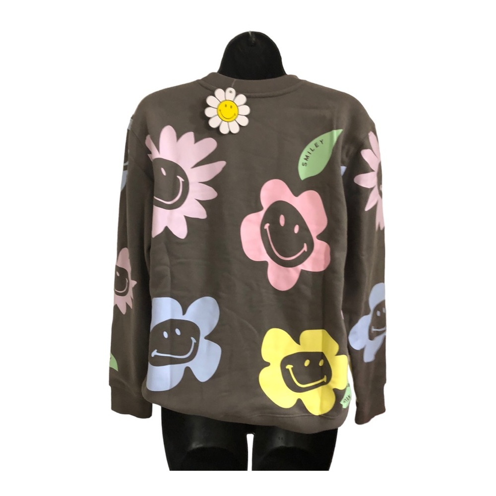 BSR by Samii Ryan dark gray sunflower smiley faces‎ pullover sweatshirt size XS - Picture 11 of 16